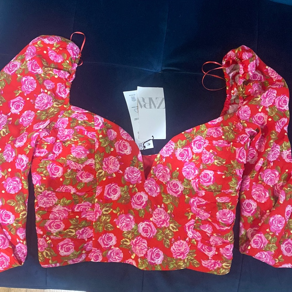 ZARA floral draped blouse